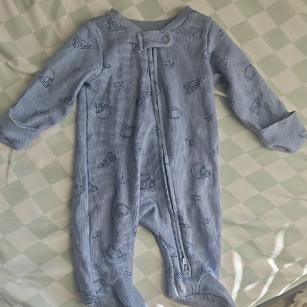 Carter's Light Blue Waffle Footed One-Piece with Navy Print